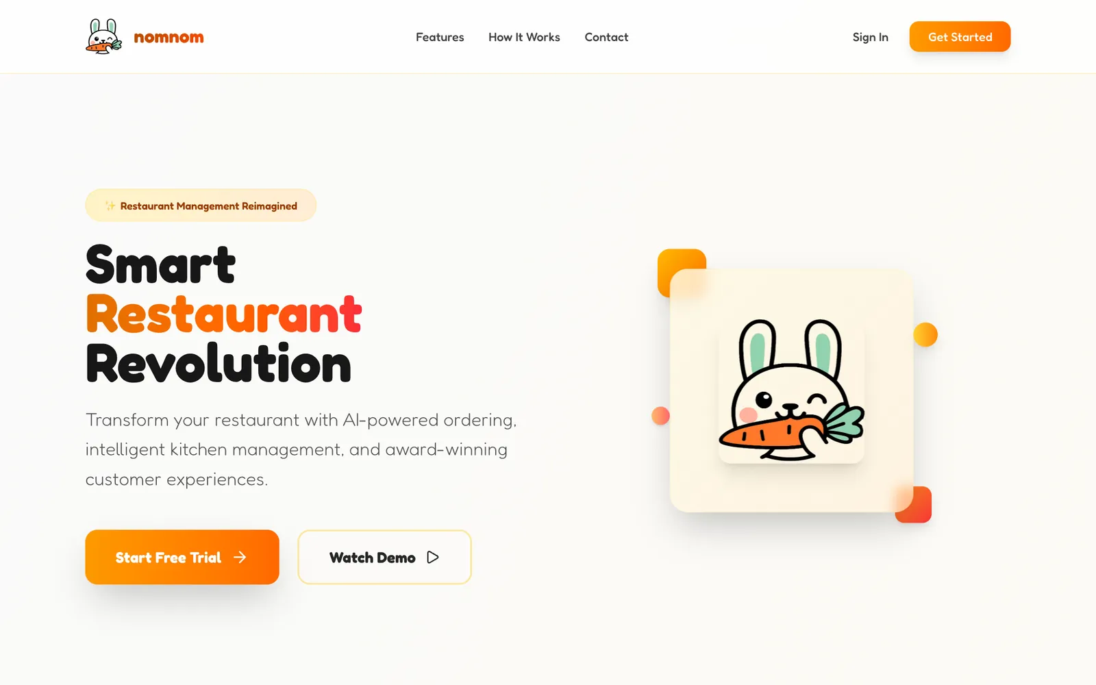 nomnom website for restaurants with the headline “Smart Restaurant Revolution”.